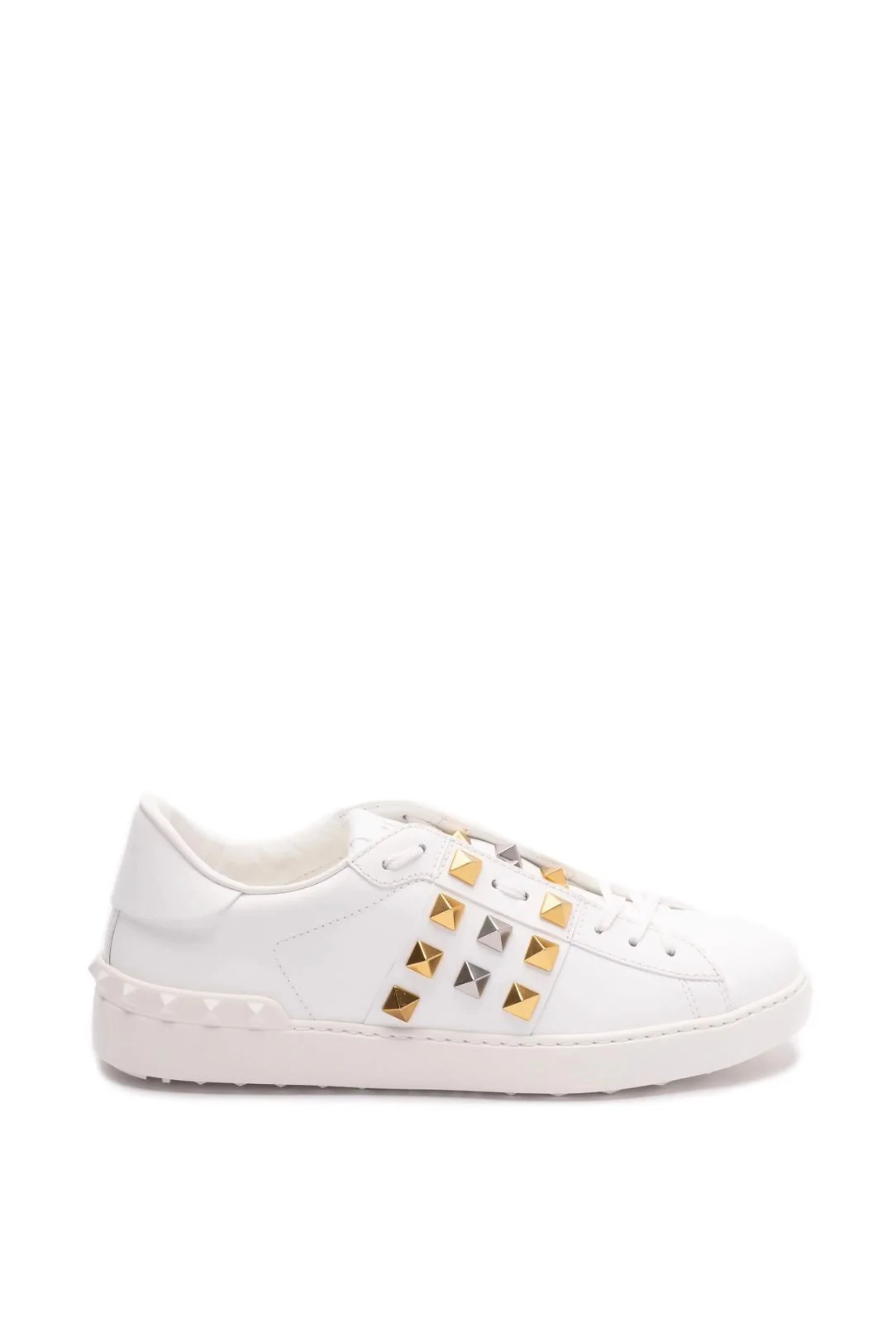 Valentino Rockstud Sneakers White Gold